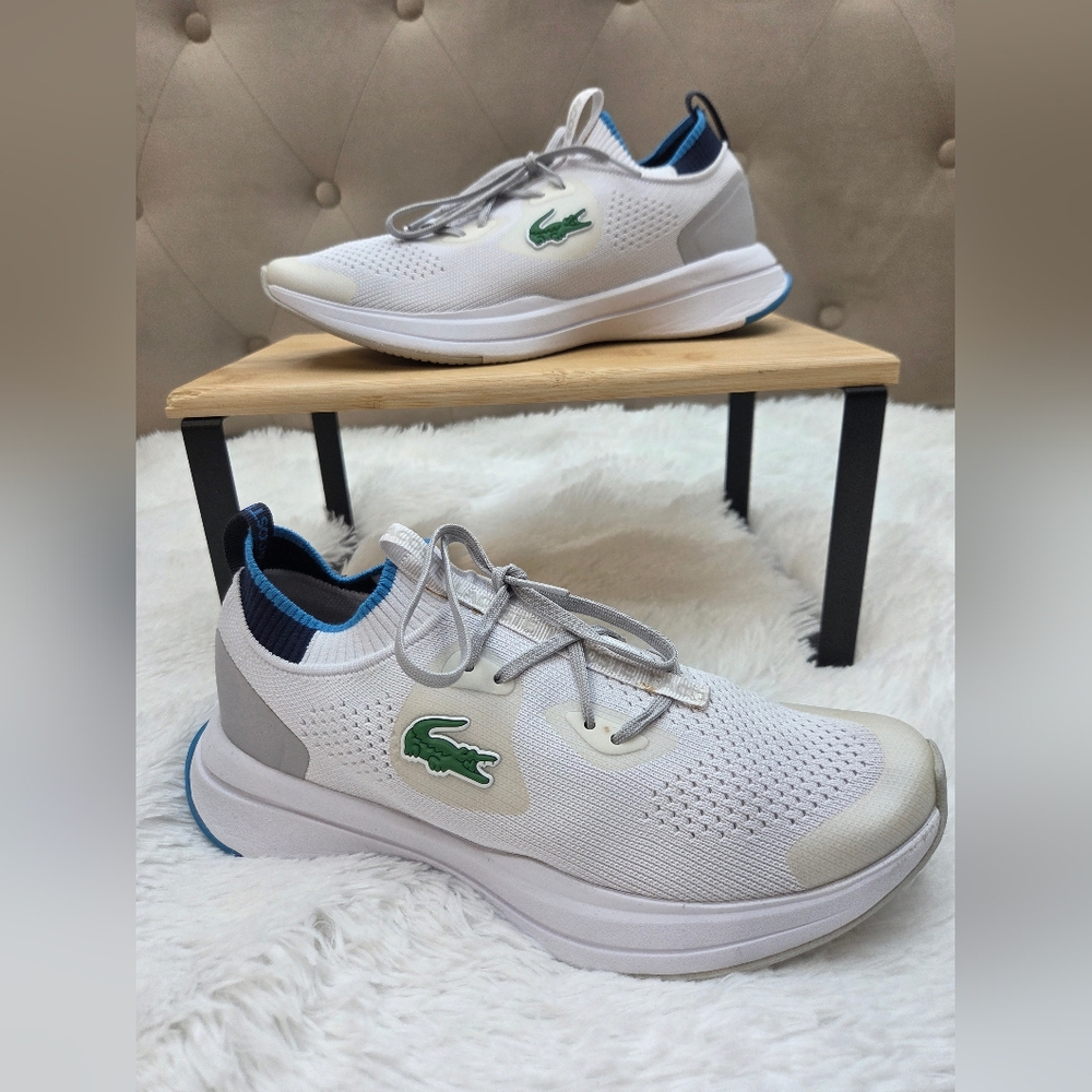 Lacoste Run Spin Knit Women's White Blue Sneakers US 8 Athletic Shoes